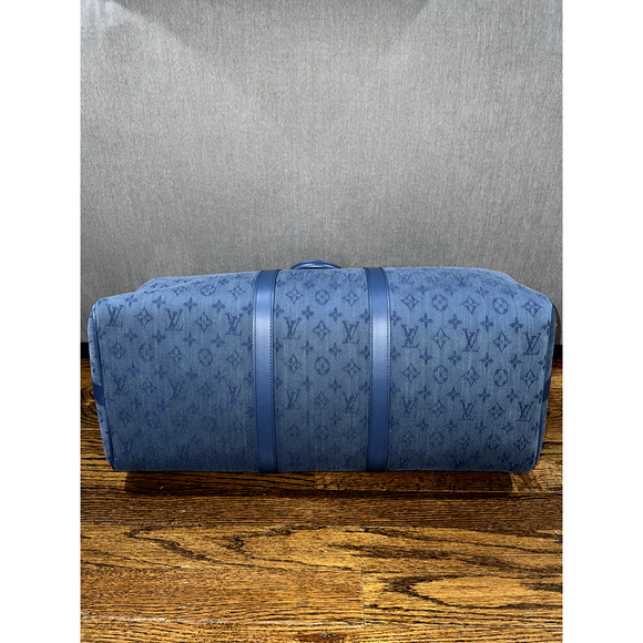 Louis Vuitton Keepall Bandouliere 50 Denim Blue Monogram Logo Weekend Travel Bag - Picture 10 of 10